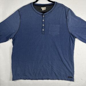 Carbon 2 Cobalt Henley Shirt Mens XXL Blue Long Sleeve Cotton Textured Pocket